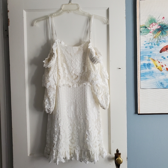 Parker Irma Lace Off the Shoulder Dress in White Size 8 - Picture 4 of 12